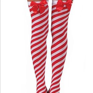 Costume Adventure Candy Cane Red White Striped Over The Knee Christmas Stockings